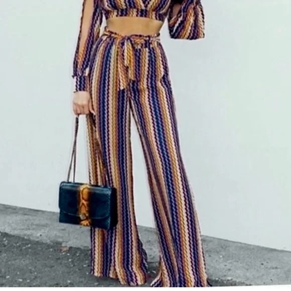 🪞 NWT Front tie waist wide leg palazzo dressy pants - Picture 1 of 3